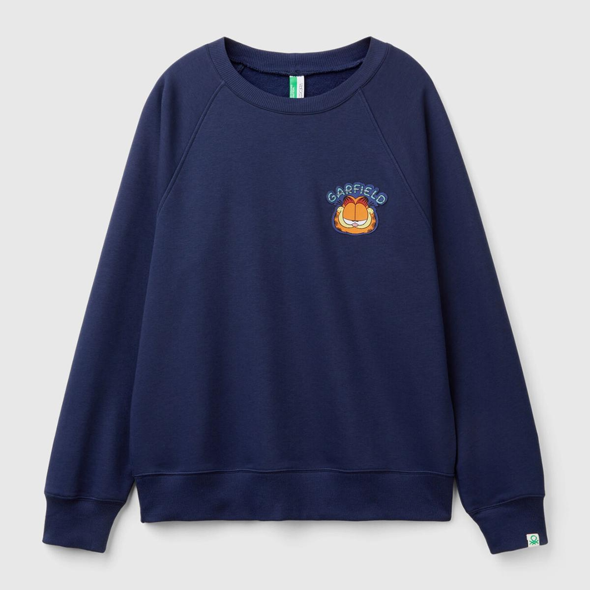 Erkek Lacivert Pamuk Karışımlı Göğsü Garfield Baskılı Bisiklet Yaka Sweater