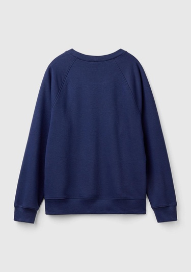  Erkek Lacivert Pamuk Karışımlı Göğsü Garfield Baskılı Bisiklet Yaka Sweater