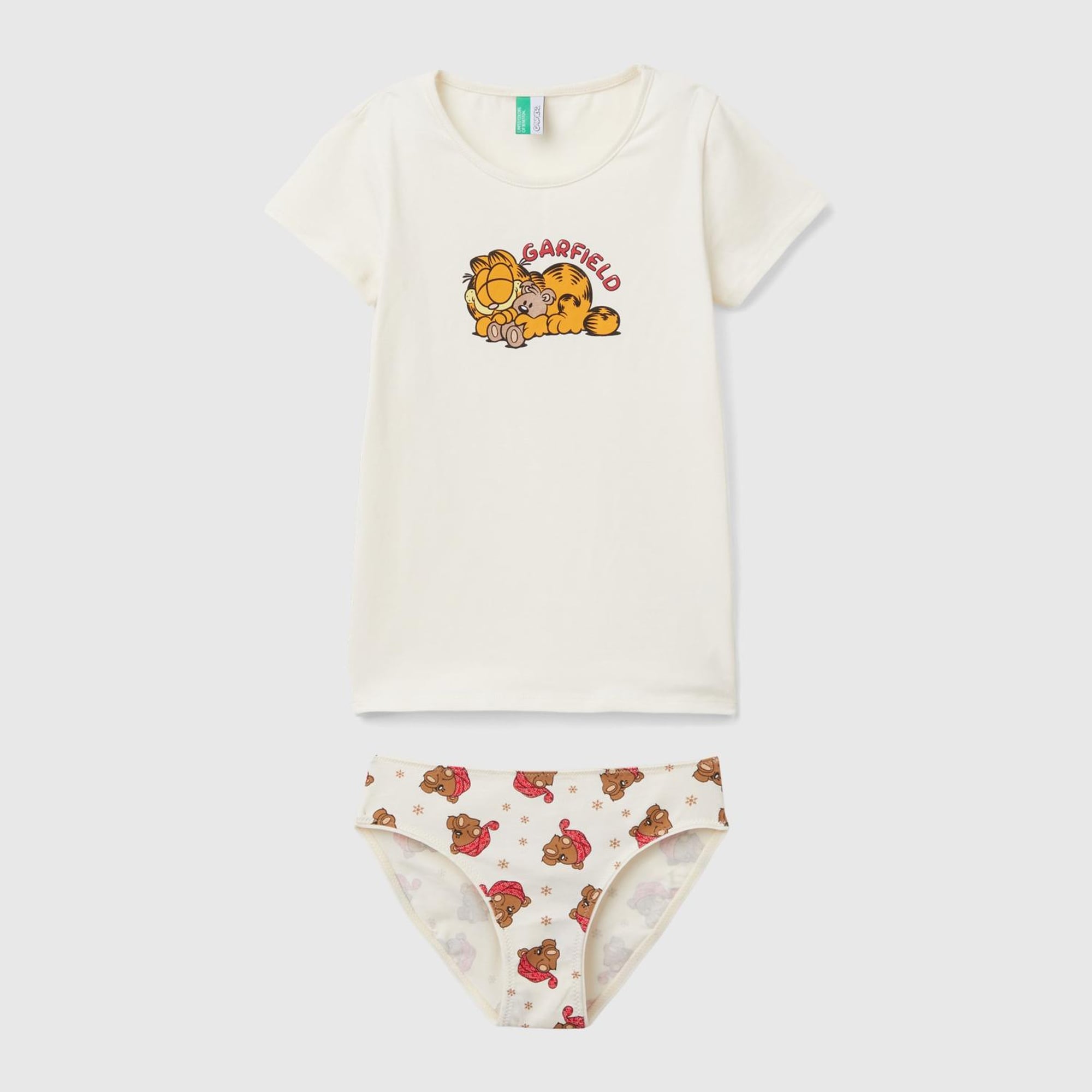 Kız Çocuk Krem Garfield Baskılı Tişört ve Külot Pijama Takımı