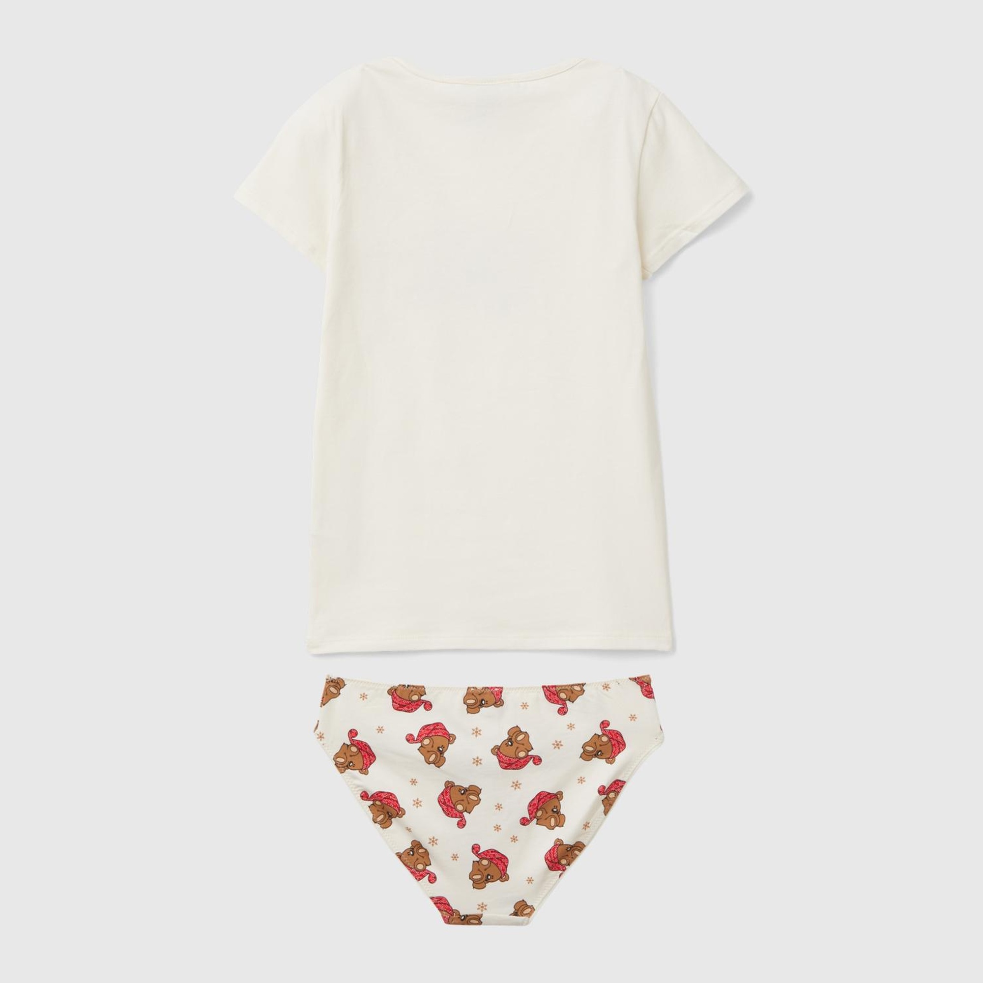 Kız Çocuk Krem Garfield Baskılı Tişört ve Külot Pijama Takımı