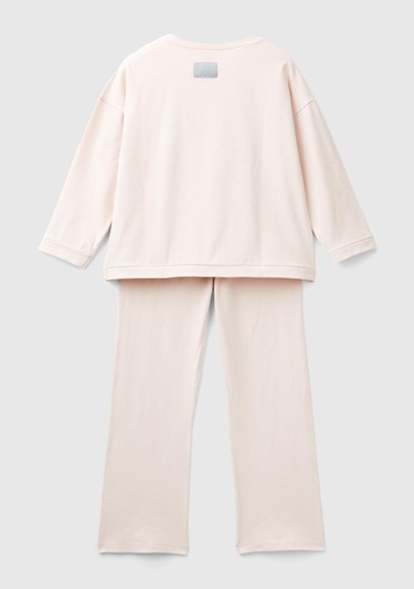  Kız Çocuk Krem Üstü Tom ve Jerry Baskılı Altı Düz Pijama Takımı