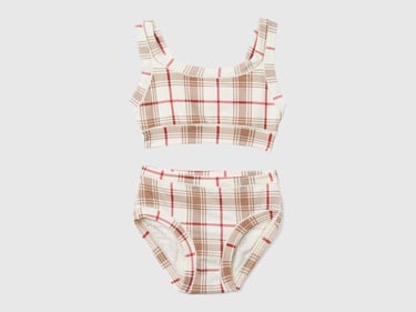  Kız Çocuk Krem Tamamı Desenli Sütyen ve Külot Takımı