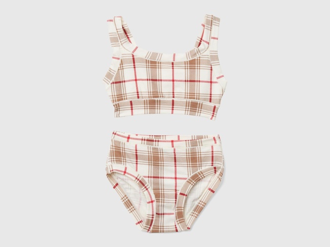  Kız Çocuk Krem Tamamı Desenli Sütyen ve Külot Takımı