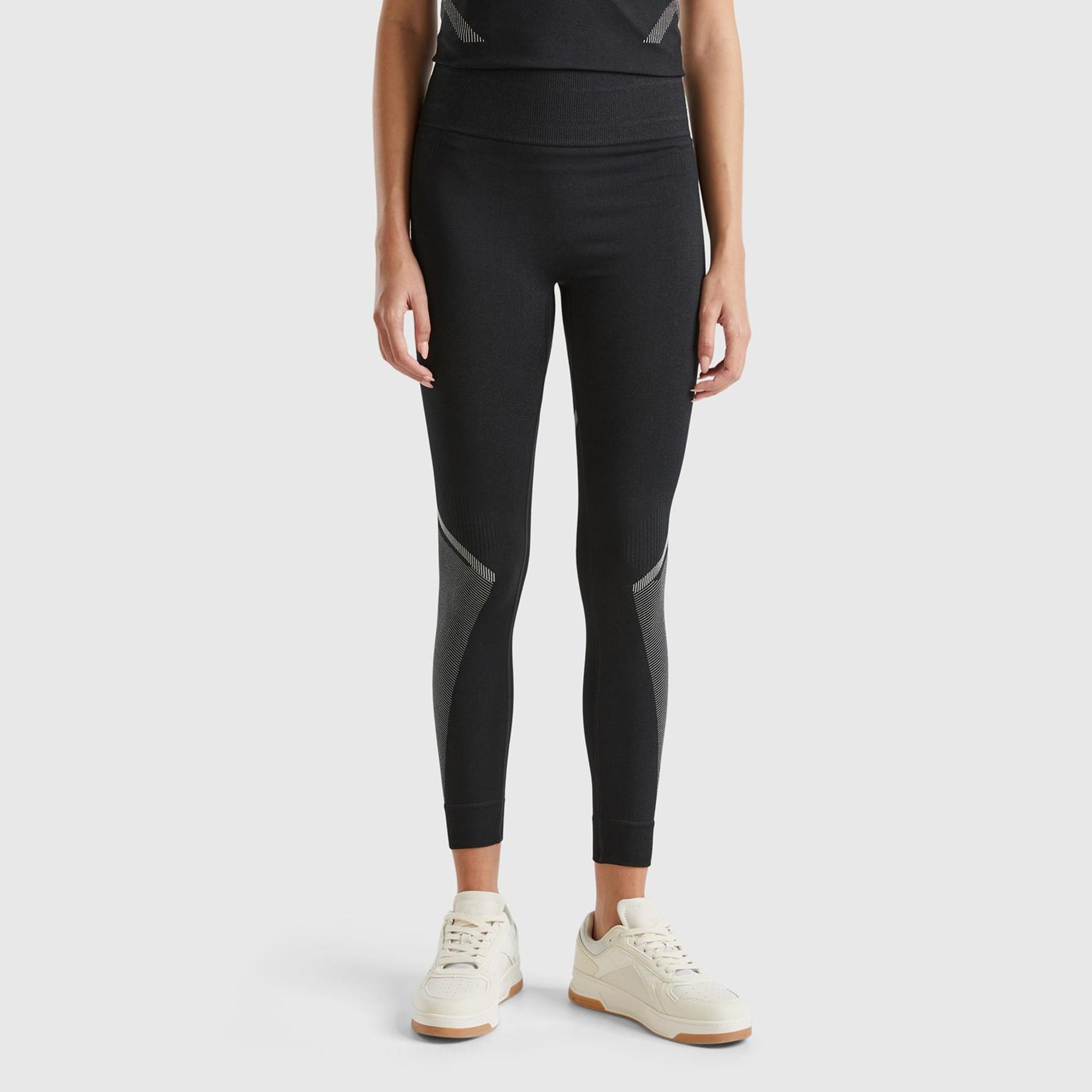 Kadın Siyah Kontrast Renk Detaylı Tayt