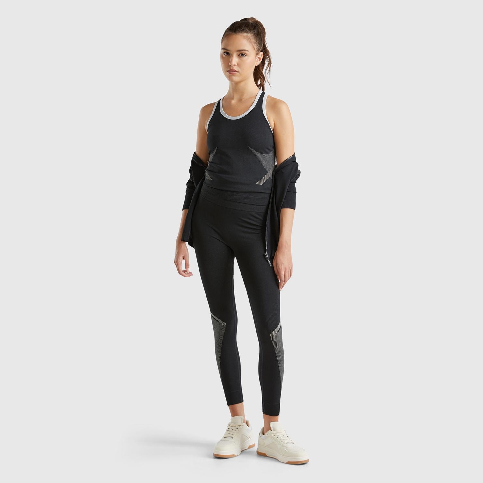 Kadın Siyah Kontrast Renk Detaylı Tayt