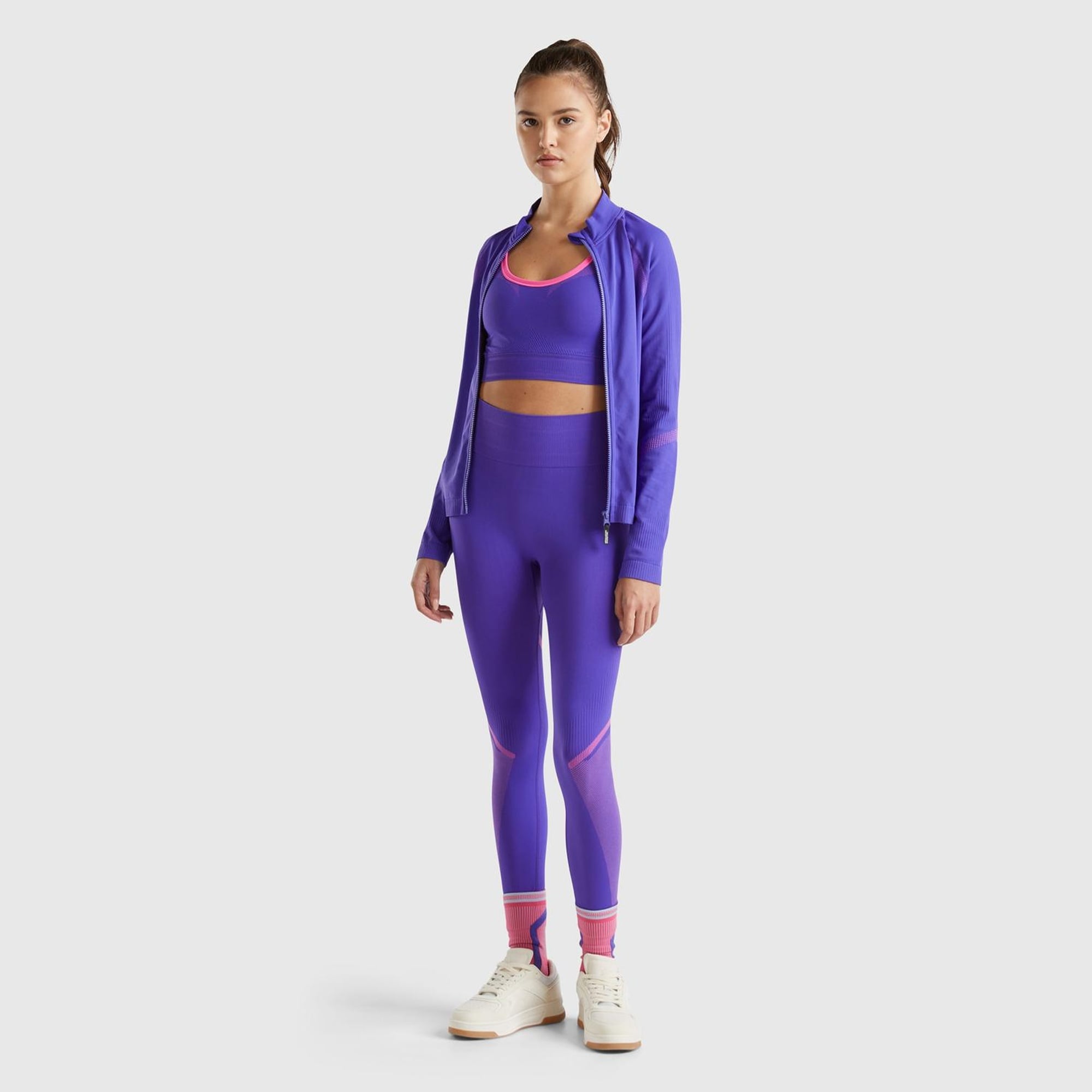 Kadın Mor Kontrast Renk Detaylı Tayt