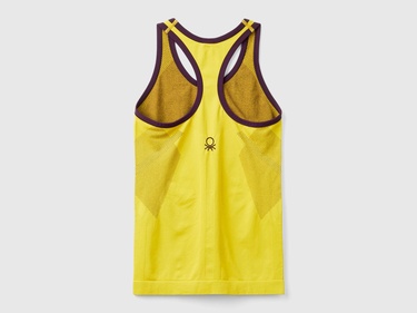  Kadın Sarı Kontrast Renk Detaylı Kolsuz Halter Yaka Üst