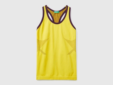  Kadın Sarı Kontrast Renk Detaylı Kolsuz Halter Yaka Üst