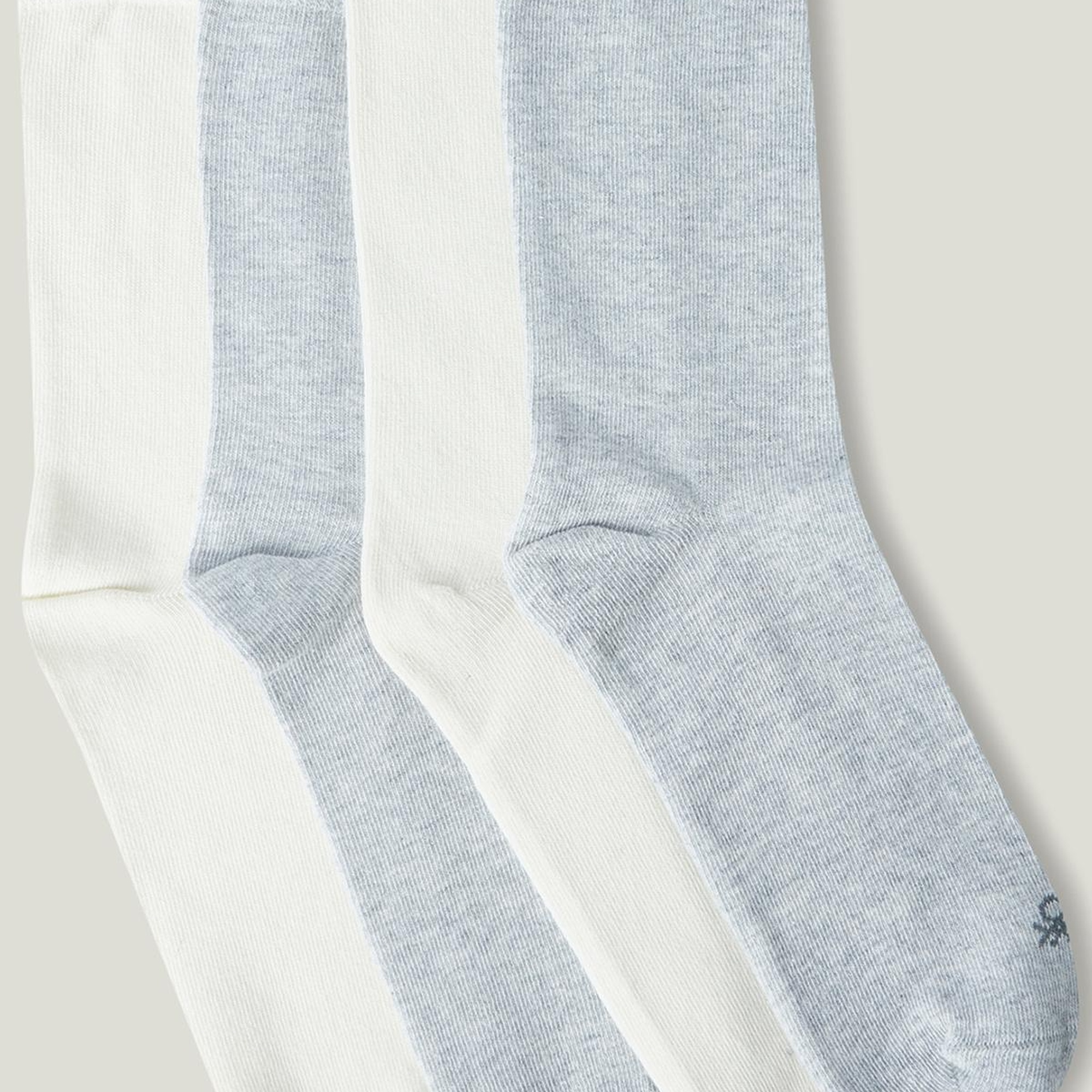 Erkek Çocuk Gri-Beyaz 4lü Benetton Logolu Düz Soket Çorap