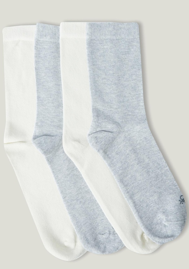  Erkek Çocuk Gri-Beyaz 4lü Benetton Logolu Düz Soket Çorap