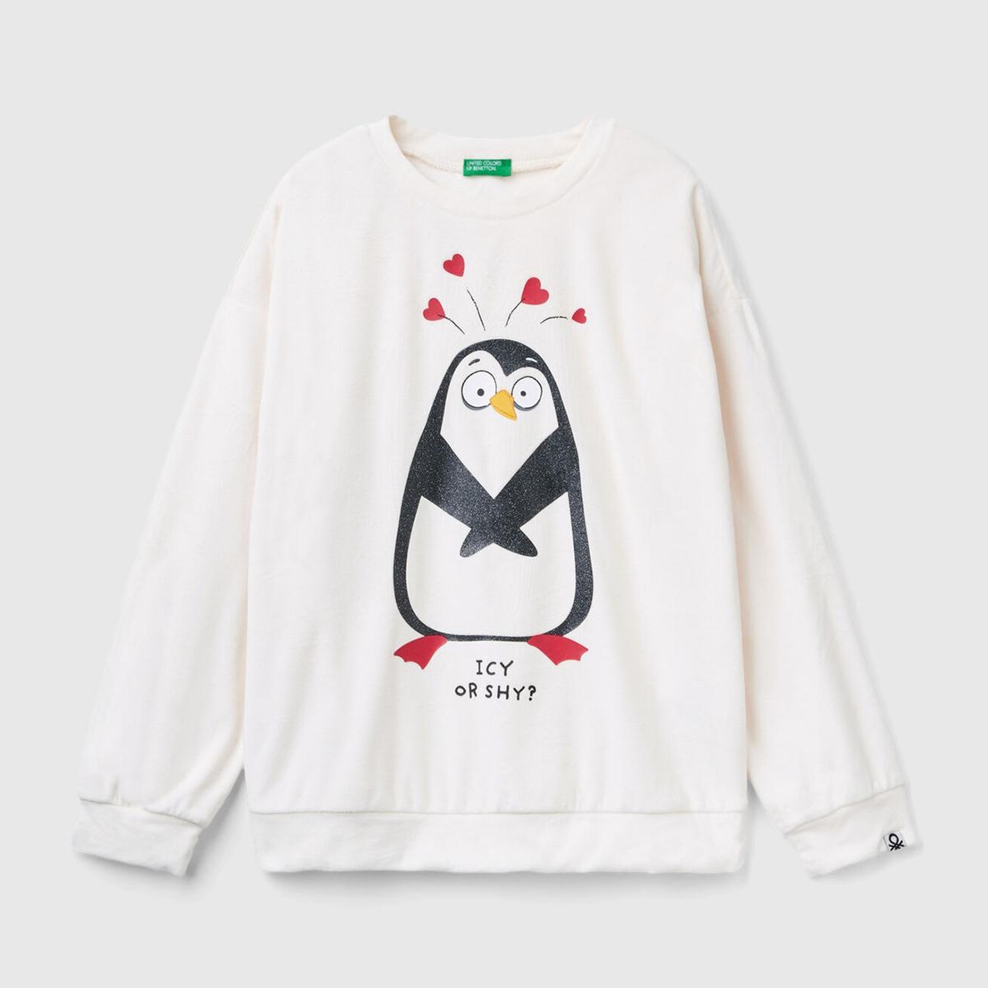 Kadın Krem Kol Ucu Logo Etiketli Önü Baskılı Pijama Üstü