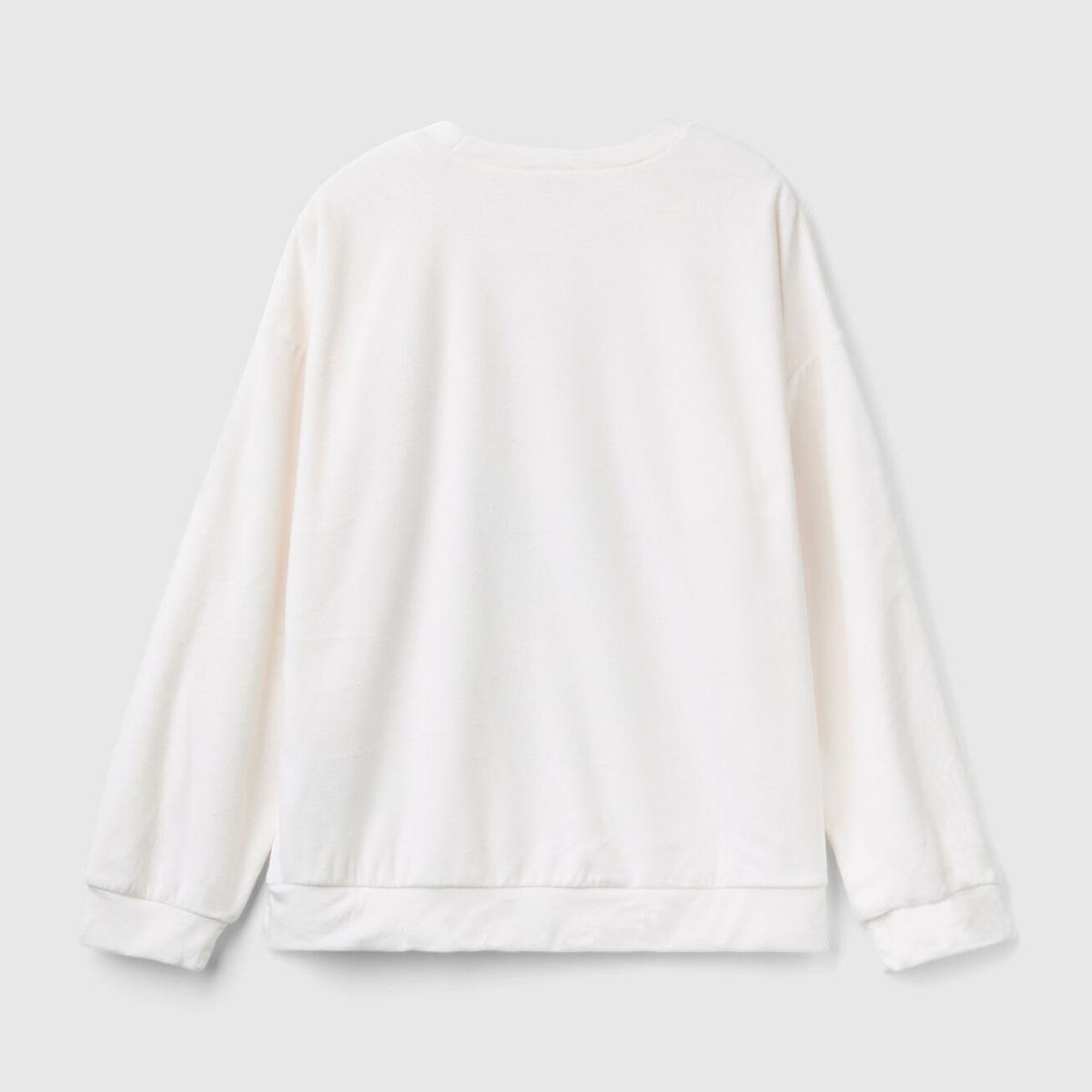 Kadın Krem Kol Ucu Logo Etiketli Önü Baskılı Pijama Üstü