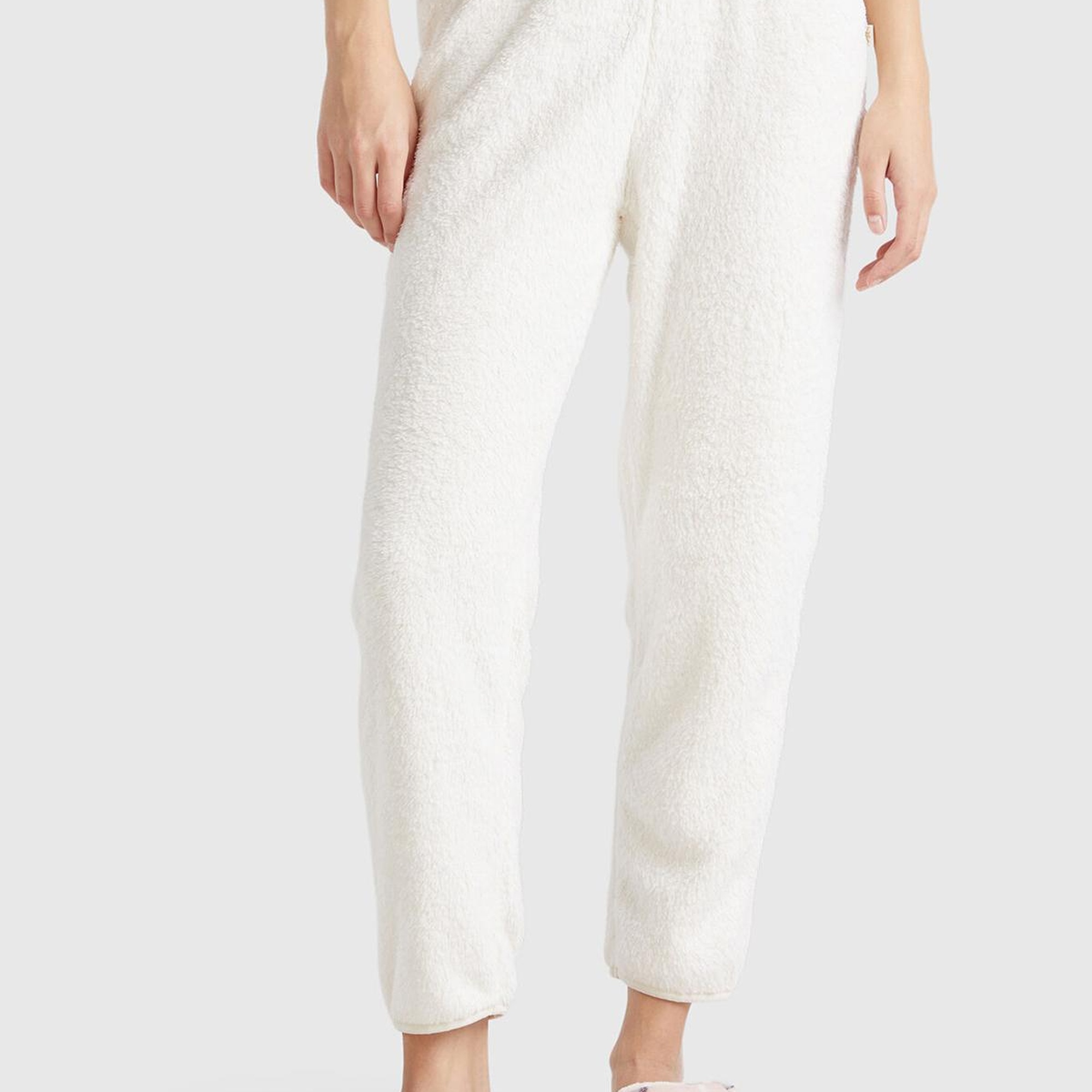 Kadın Krem Beli Elastik Rahat Kesim Jogger Pijama Altı