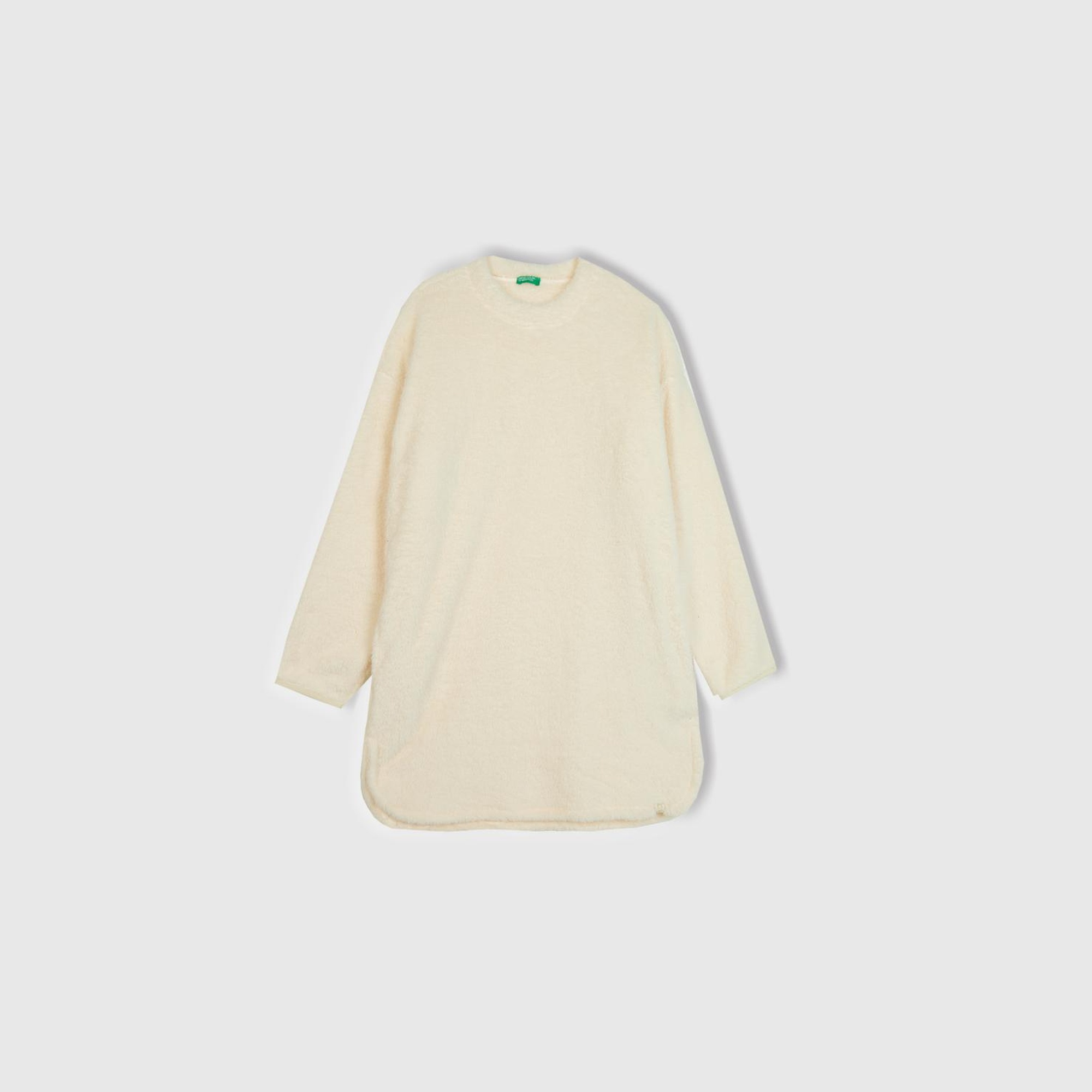 Kadın Krem Ucu Logo Etiketli Bisiklet Yaka Uzun Pijama Üstü