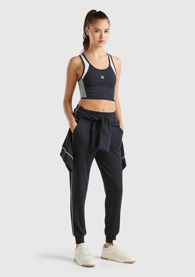  Kadın Siyah Modal Karışımlı Önü Logo Detaylı Bilek Manşetli Eşofman Altı