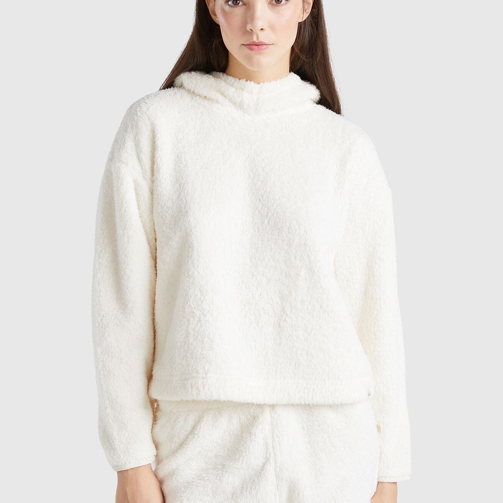 Kadın Krem Etek Ucu Logo Etiketli Kapüşonlu Sweatshirt