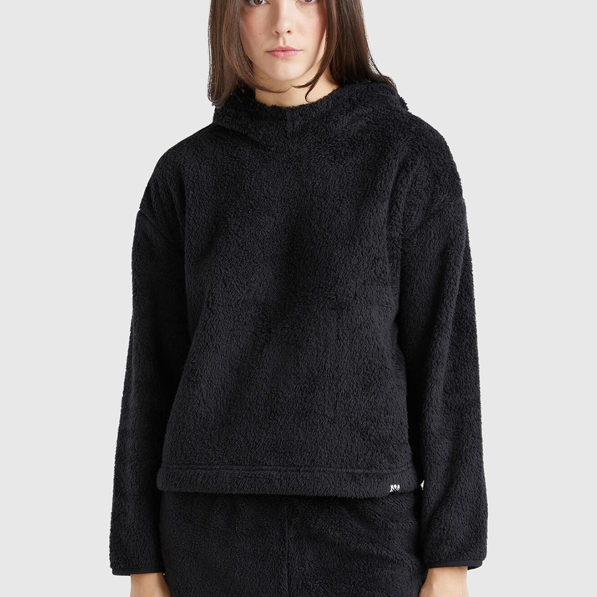 Kadın Siyah Etek Ucu Logo Etiketli Kapüşonlu Sweatshirt