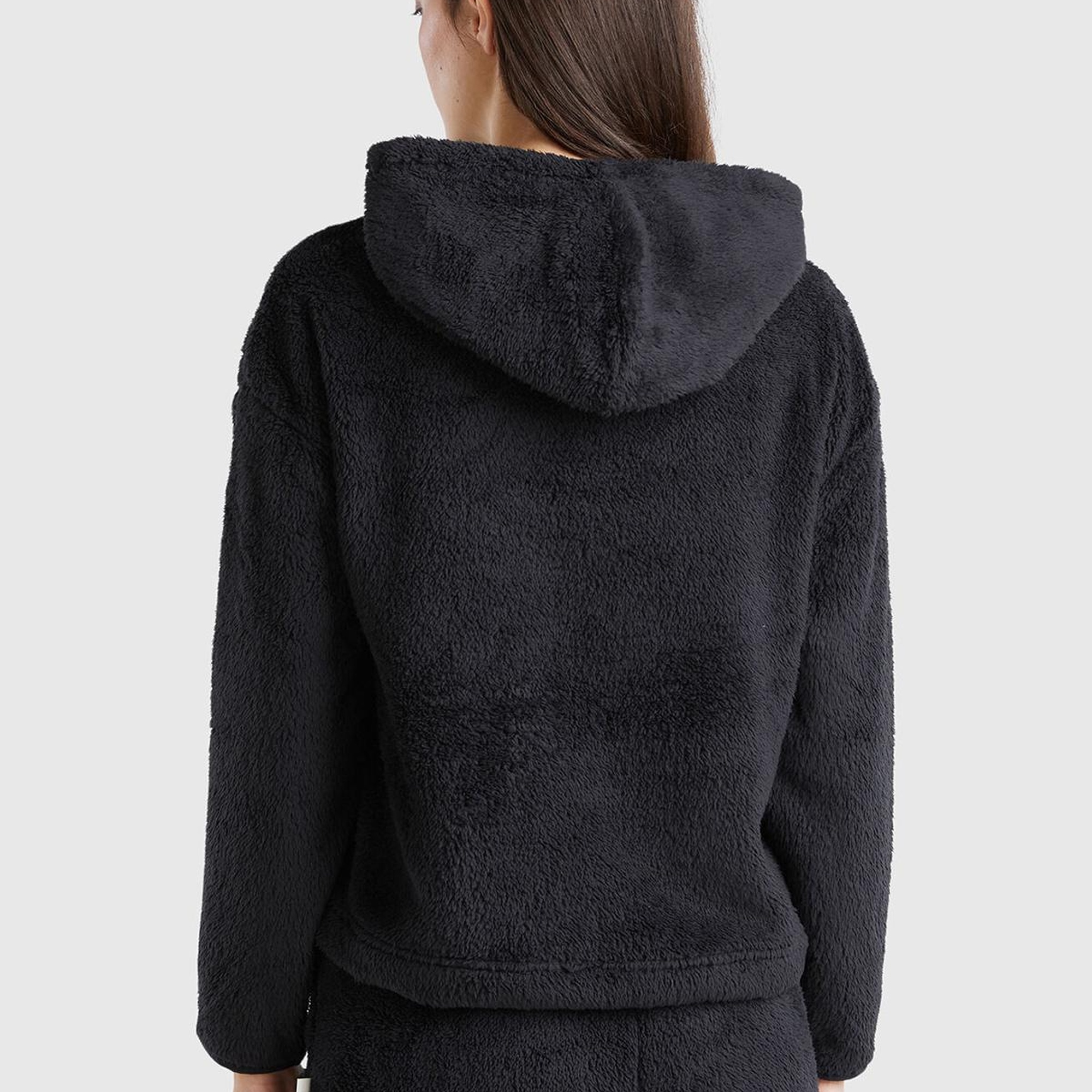 Kadın Siyah Etek Ucu Logo Etiketli Kapüşonlu Sweatshirt