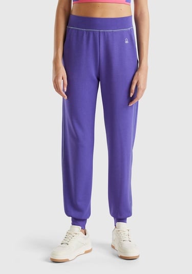  Kadın Mor Modal Karışımlı Önü Logo Detaylı Bilek Manşetli Eşofman Altı