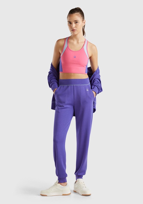  Kadın Mor Modal Karışımlı Önü Logo Detaylı Bilek Manşetli Eşofman Altı