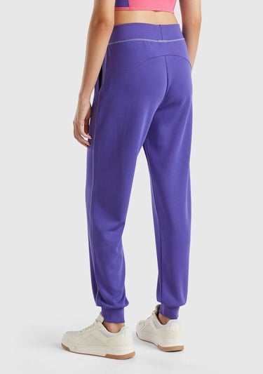  Kadın Mor Modal Karışımlı Önü Logo Detaylı Bilek Manşetli Eşofman Altı