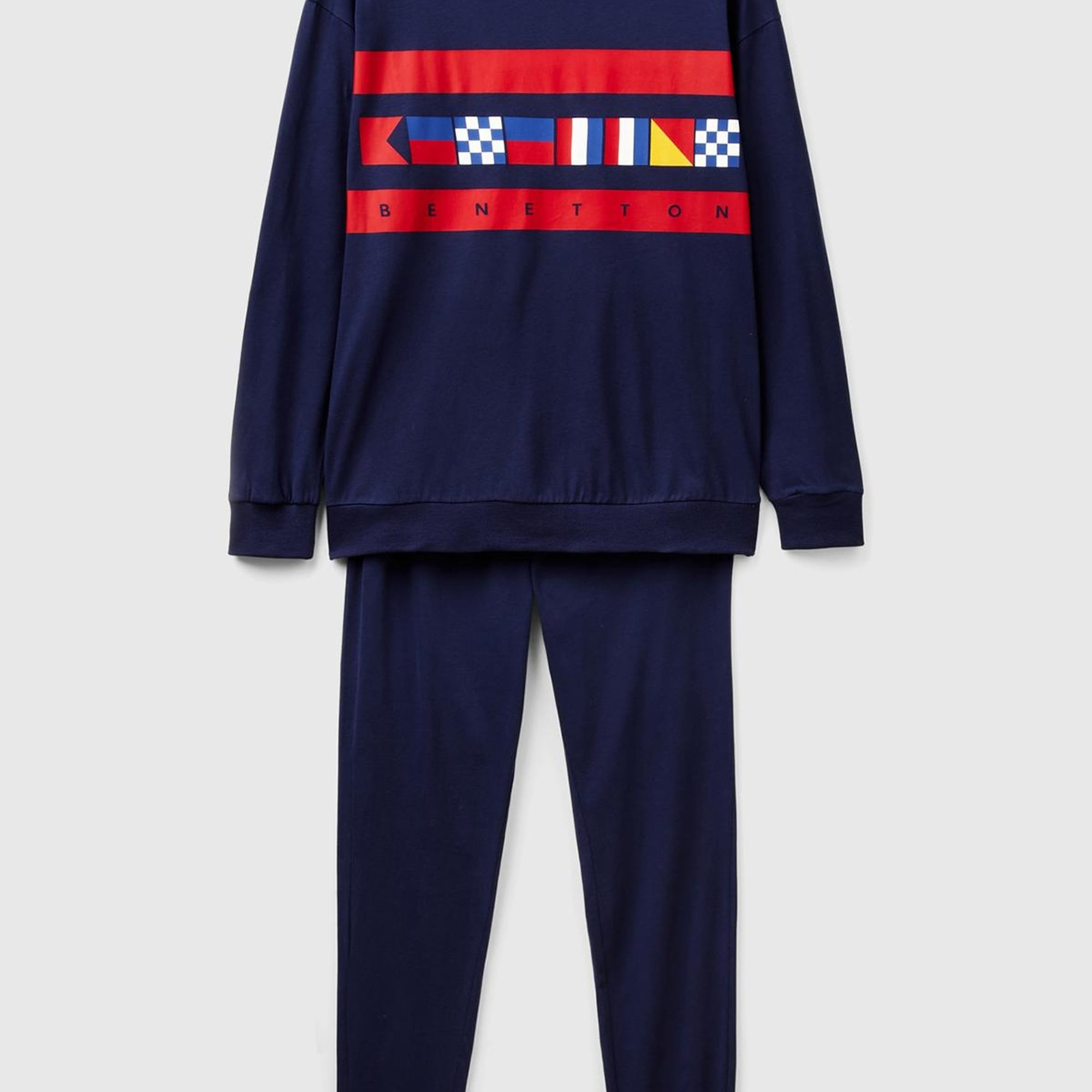 Erkek Lacivert Pamuk Karışımlı Üstü Baskılı Altı Arka Cepli Pijama Takımı