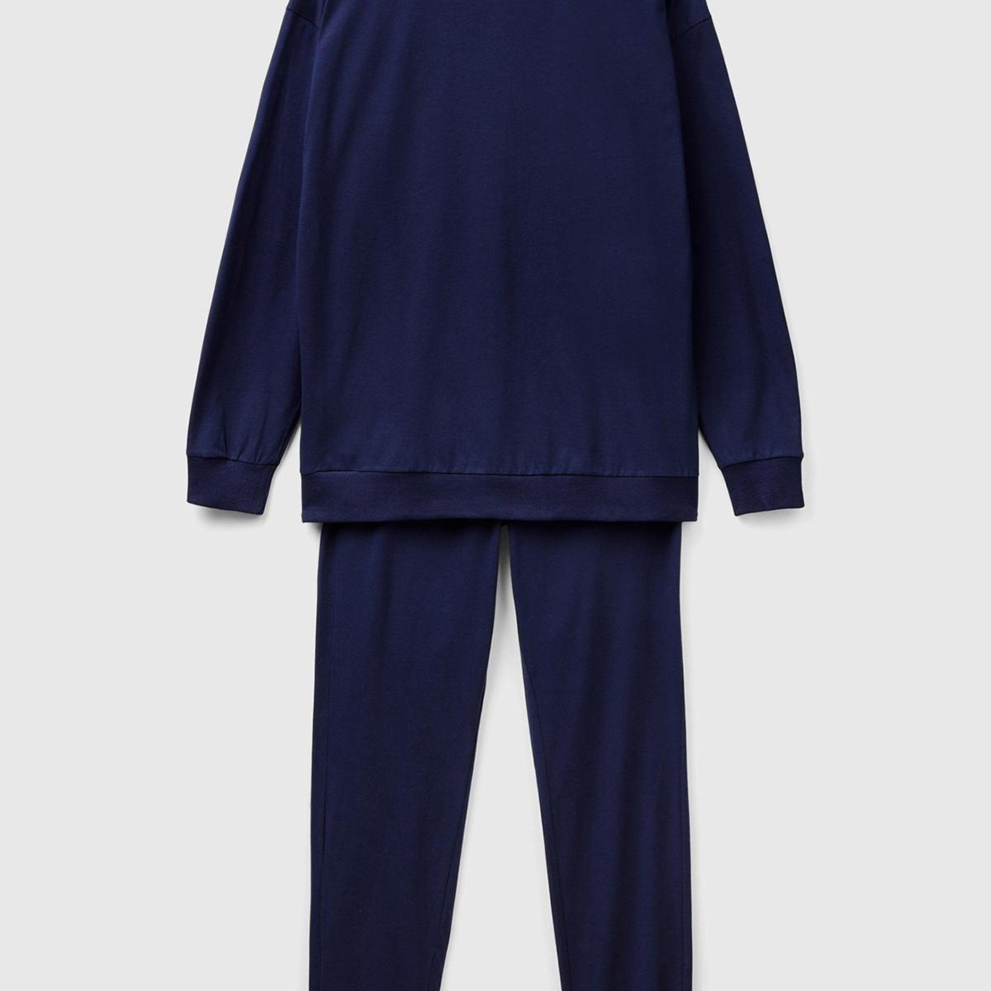 Erkek Lacivert Pamuk Karışımlı Üstü Baskılı Altı Arka Cepli Pijama Takımı