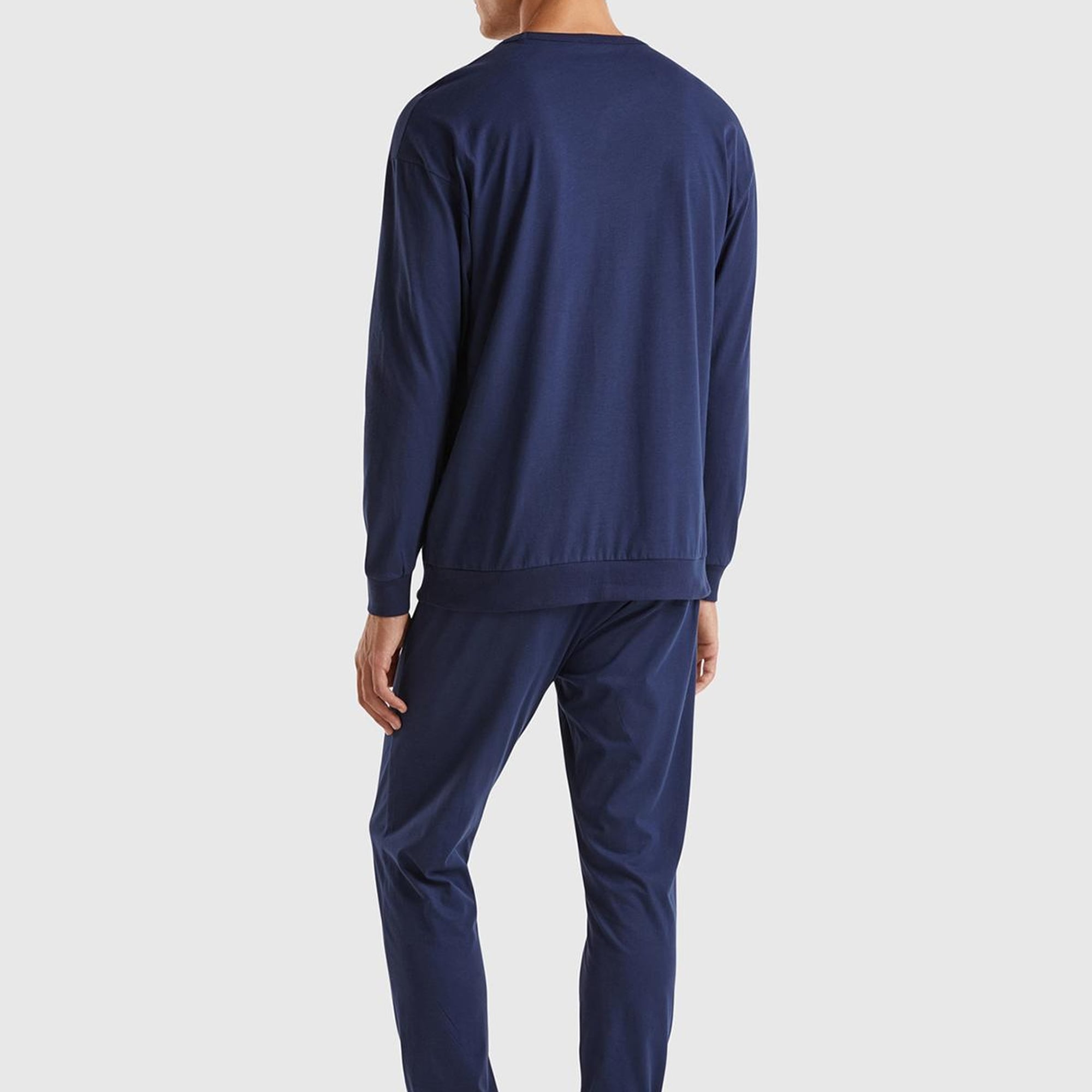 Erkek Lacivert Pamuk Karışımlı Üstü Baskılı Altı Arka Cepli Pijama Takımı