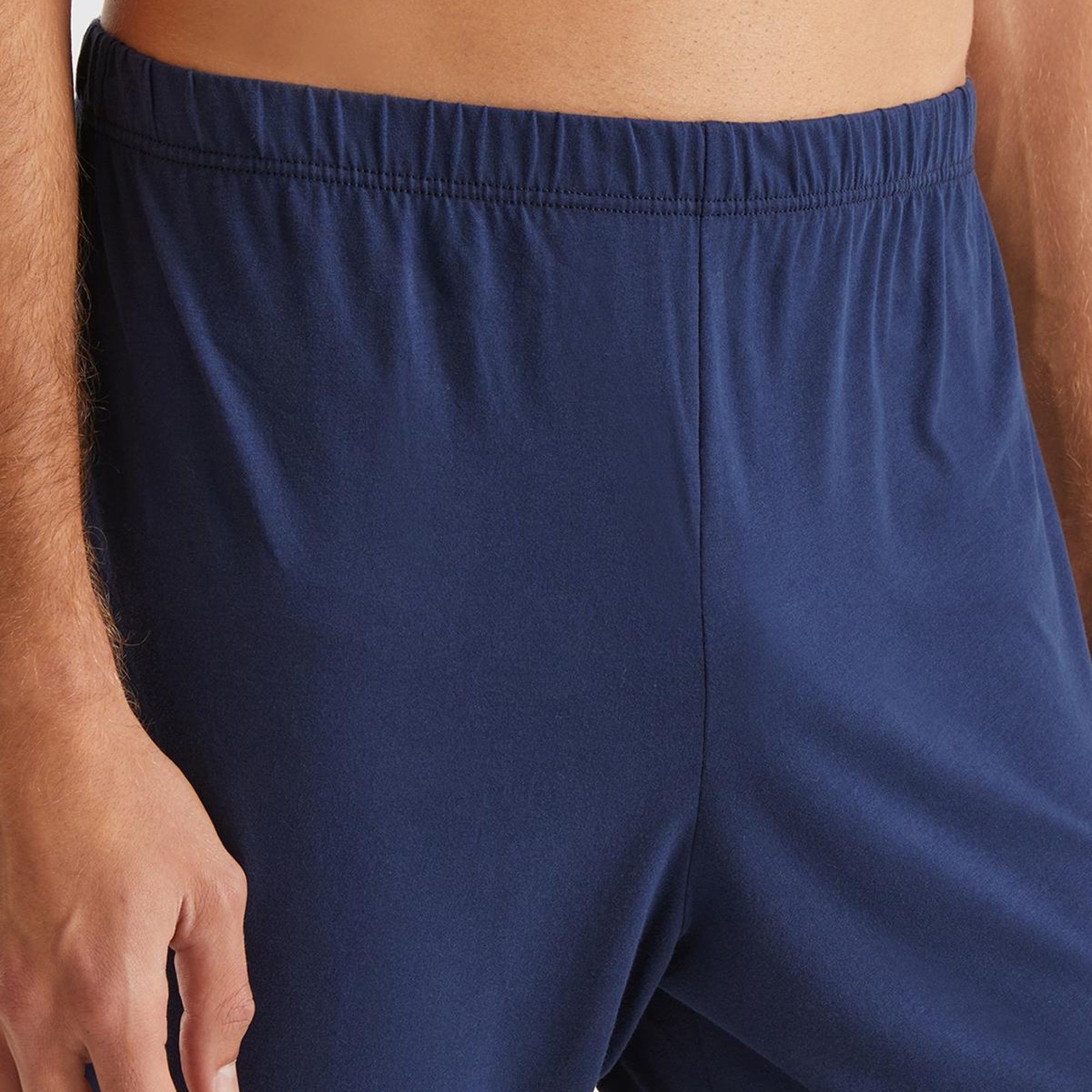 Erkek Lacivert Pamuk Karışımlı Üstü Baskılı Altı Arka Cepli Pijama Takımı