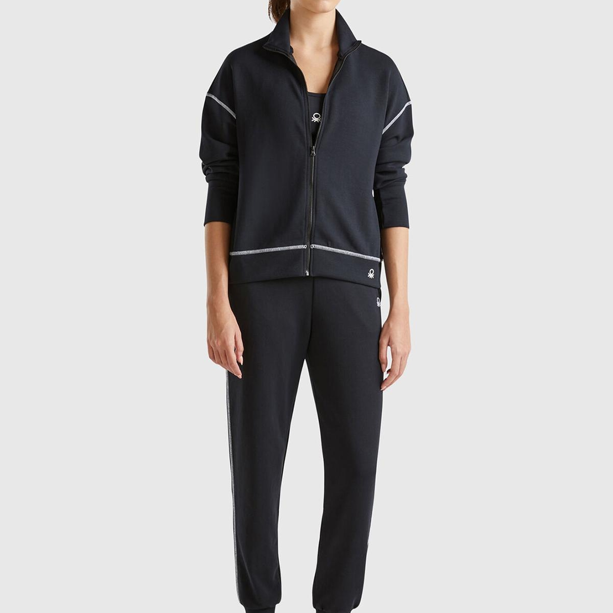 Kadın Siyah Modal Karışımlı Önü Fermuarlı Yüksek Yaka Sweatshirt