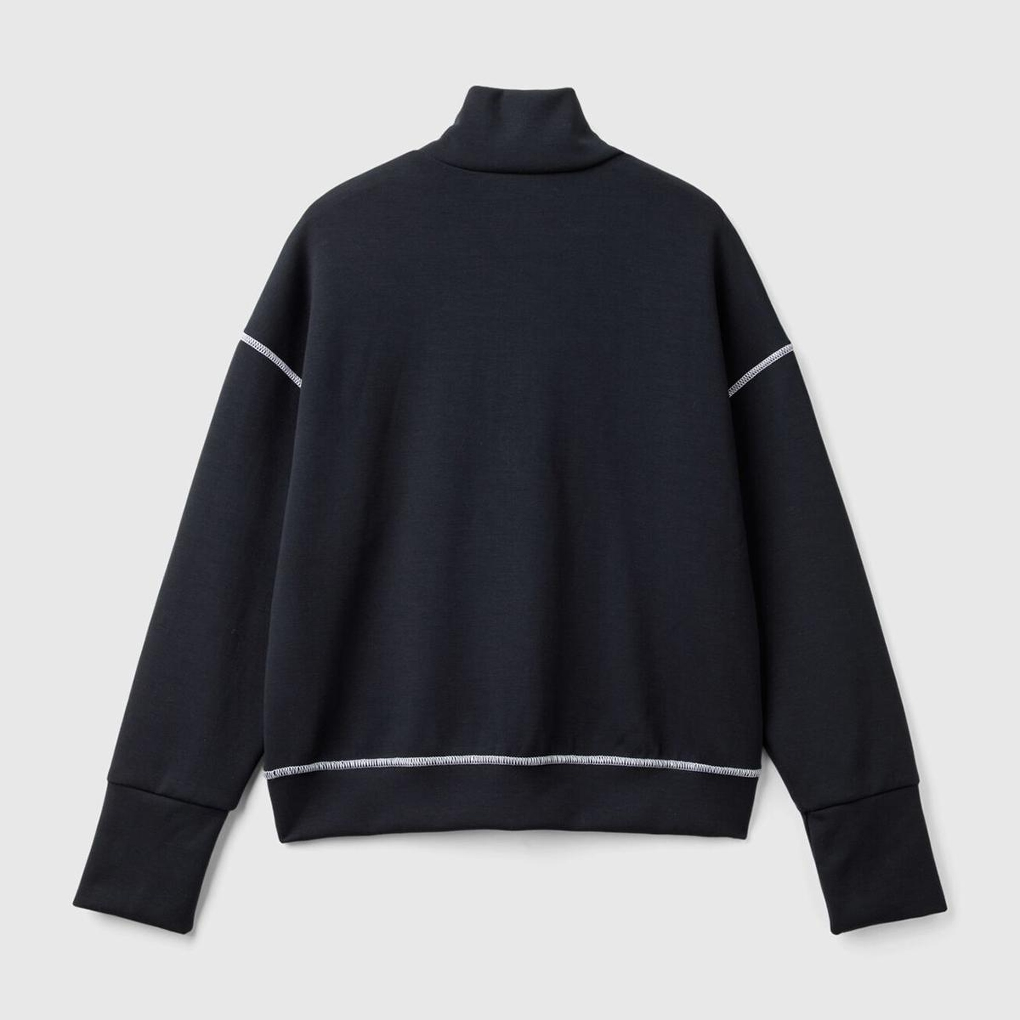 Kadın Siyah Modal Karışımlı Önü Fermuarlı Yüksek Yaka Sweatshirt