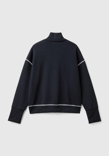  Kadın Siyah Modal Karışımlı Önü Fermuarlı Yüksek Yaka Sweatshirt