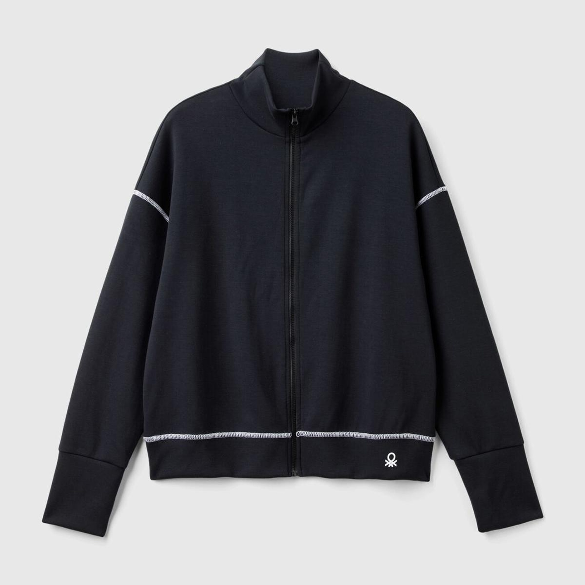 Kadın Siyah Modal Karışımlı Önü Fermuarlı Yüksek Yaka Sweatshirt