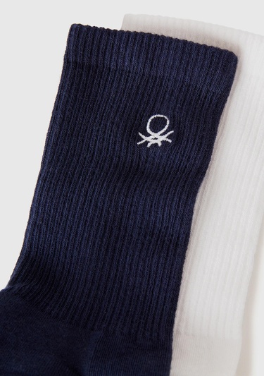  Erkek Çocuk Beyaz Mix Logo Baskılı 2'li Soket Çorap Seti