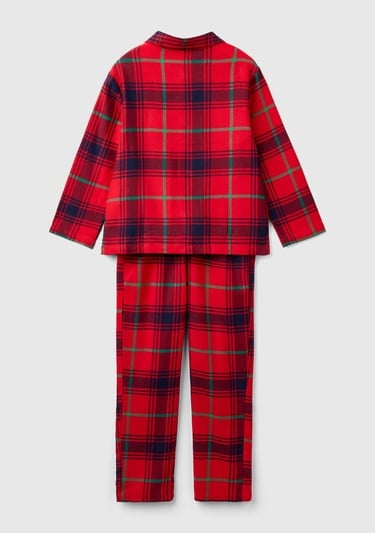  Erkek Çocuk Kırmızı Tamamı Desenli Göğüs Cebi Logolu Pijama Takımı