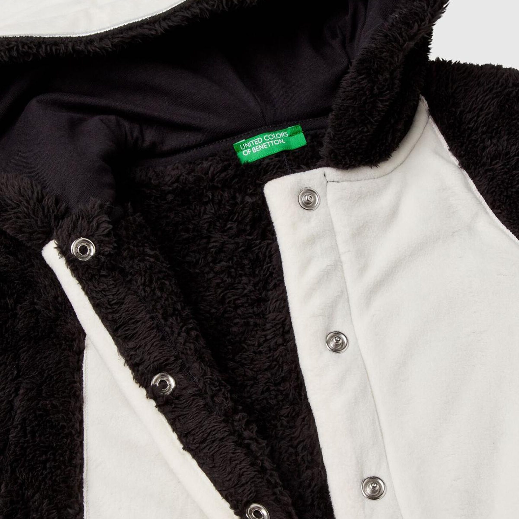 Erkek Çocuk Siyah Kol Ucu Logo Etiketli Kapüşonu Hayvan Detaylı Tulum