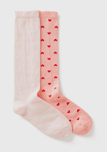  Erkek Çocuk Pembe Mix Desenli Ucu Fırfırlı 2'li Uzun Soket Çorap Seti