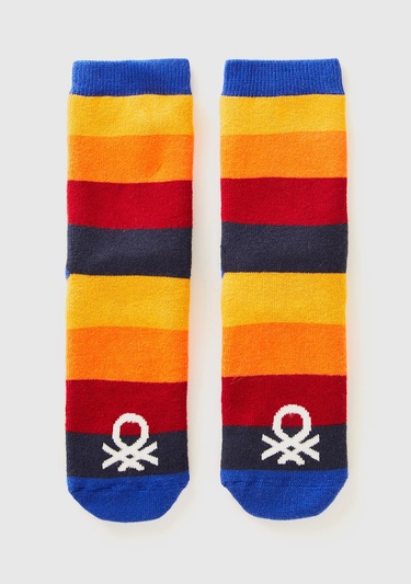  Erkek Çocuk Turuncu Mix Desenli Altı Kaydırmaz Uzun Soket Çorap