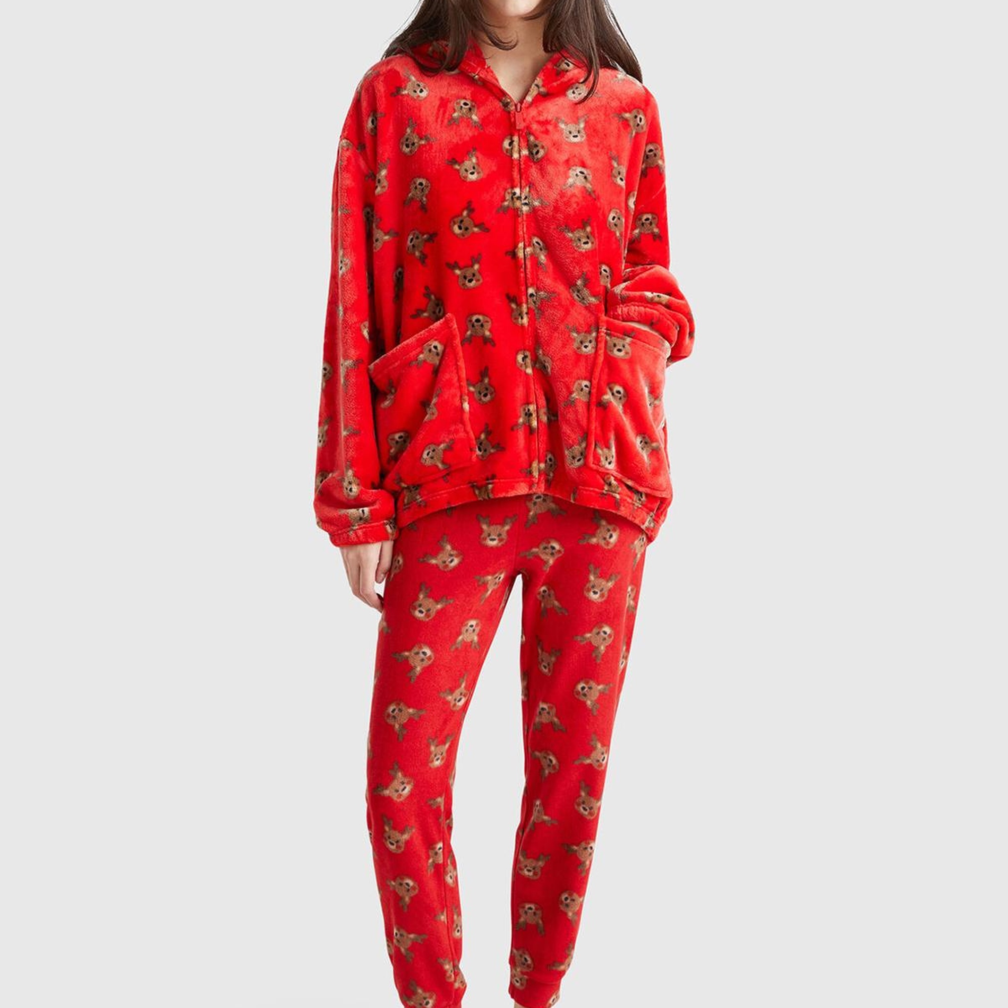 Kadın Kırmızı İpek ve Modal Karışımlı Baskılı Beli Elastik Jogger Pijama Altı