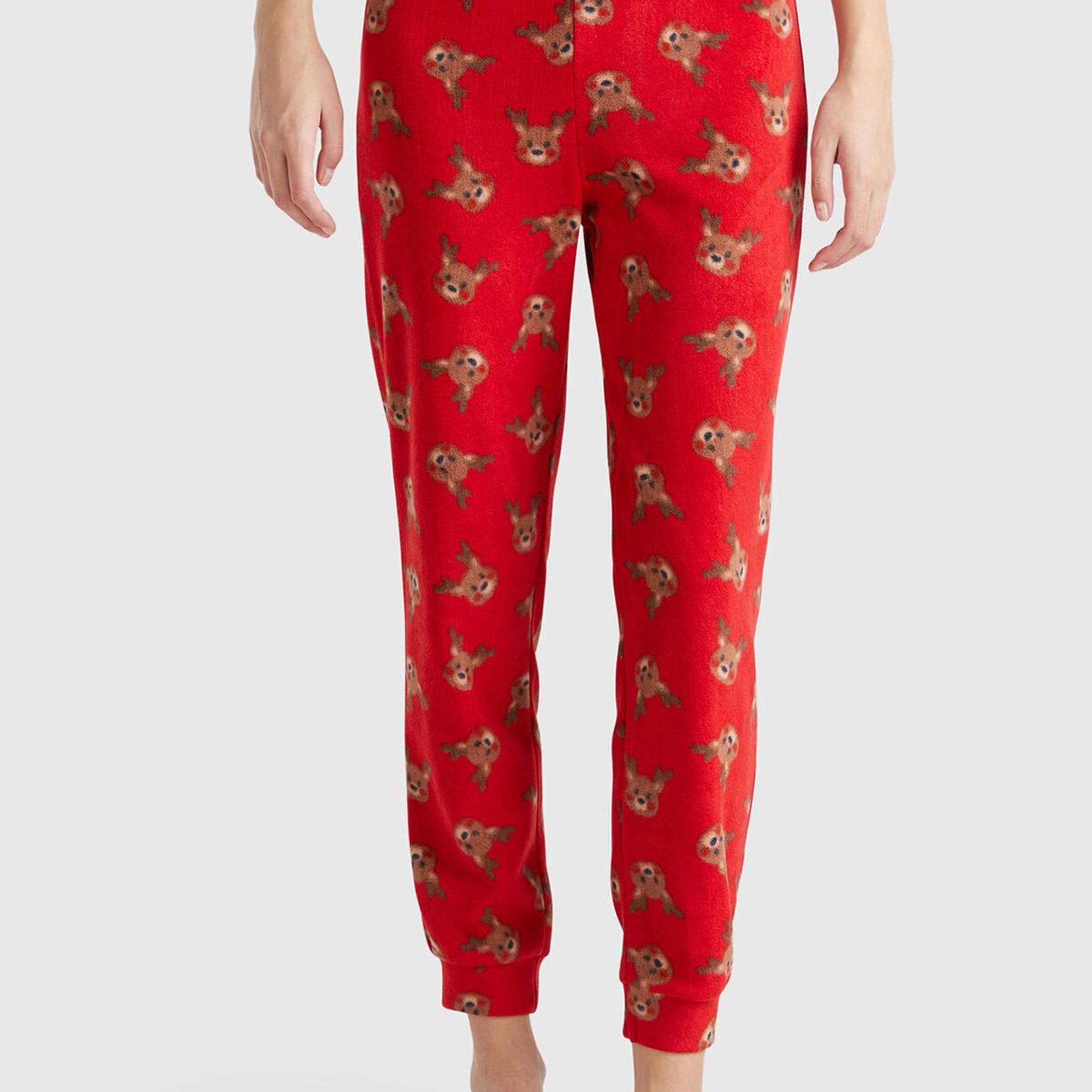 Kadın Kırmızı İpek ve Modal Karışımlı Baskılı Beli Elastik Jogger Pijama Altı