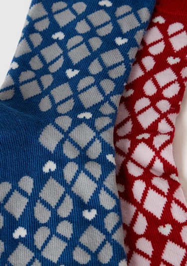  Erkek Çocuk Kırmızı Mix Desenli 2'li Uzun Soket Çorap Seti