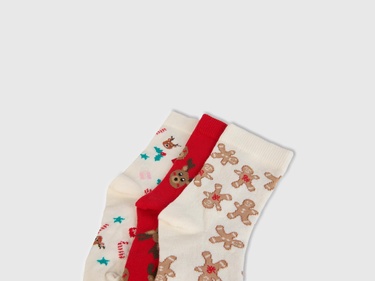  Erkek Çocuk Beyaz Mix Desenli 3'lü Uzun Soket Çorap Seti