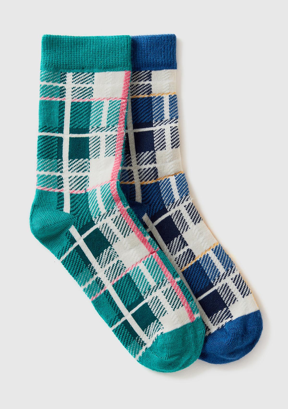  Erkek Çocuk Yeşil Mix Desenli 2'li Uzun Soket Çorap Seti