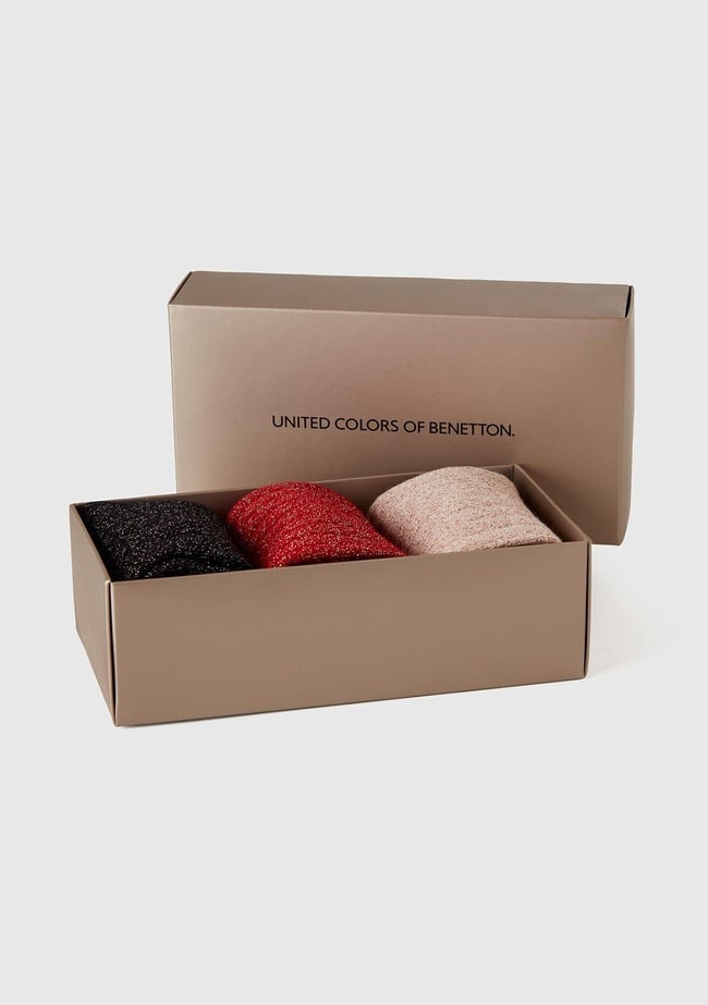  Kadın Kırmızı Mix Pamuk Karışımlı 3'lü Çorap Seti