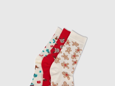  Kadın Beyaz Mix Pamuk Karışımlı 3'lü Çorap Seti