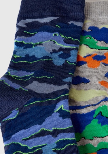  Erkek Çocuk Lacivert Mix Desenli 2'li Uzun Soket Çorap Seti