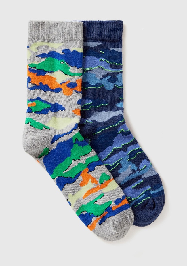  Erkek Çocuk Lacivert Mix Desenli 2'li Uzun Soket Çorap Seti