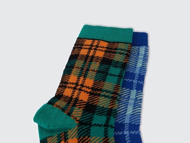  Erkek Çocuk Mavi Mix Desenli 2'li Uzun Soket Çorap Seti