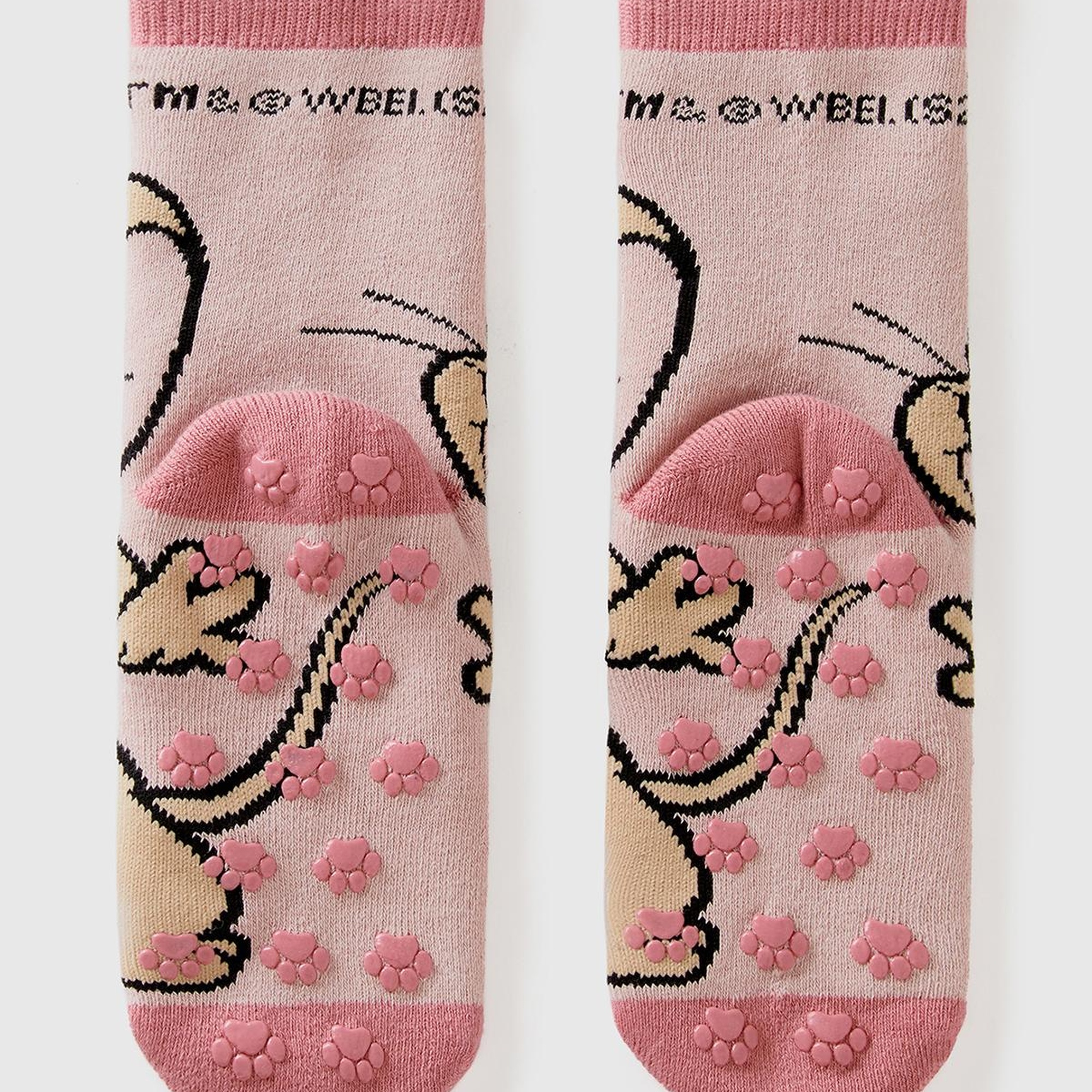 Erkek Çocuk Pembe Tom ve Jerry Baskılı Uzun Soket Çorap