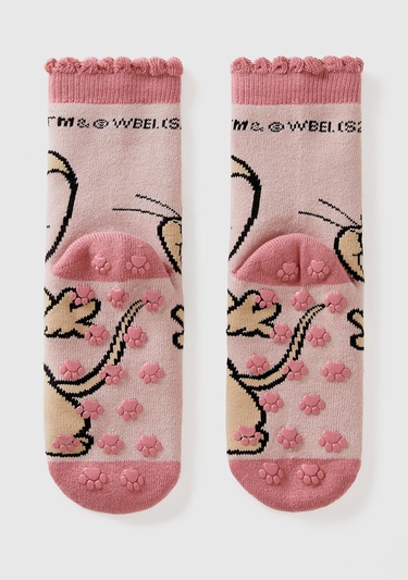  Erkek Çocuk Pembe Tom ve Jerry Baskılı Uzun Soket Çorap